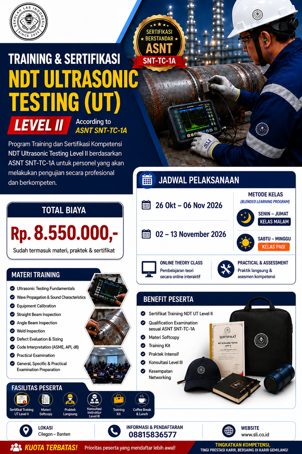 Inspector melakukan Ultrasonic Testing dengan alat UT