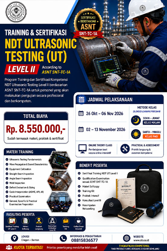 Inspector melakukan Ultrasonic Testing dengan alat UT